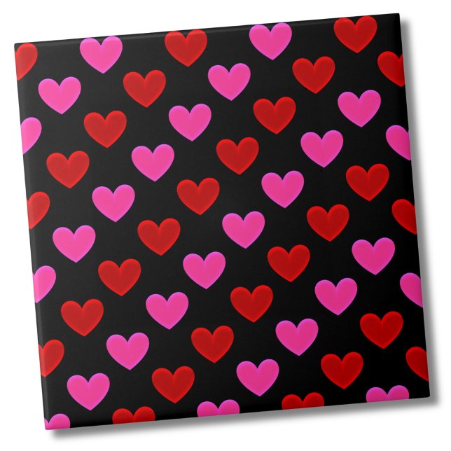 Carreau Simple Motif de coeur moderne (Cute Bright Modern Black Pink Red Heart Pattern Ceramic Tile)