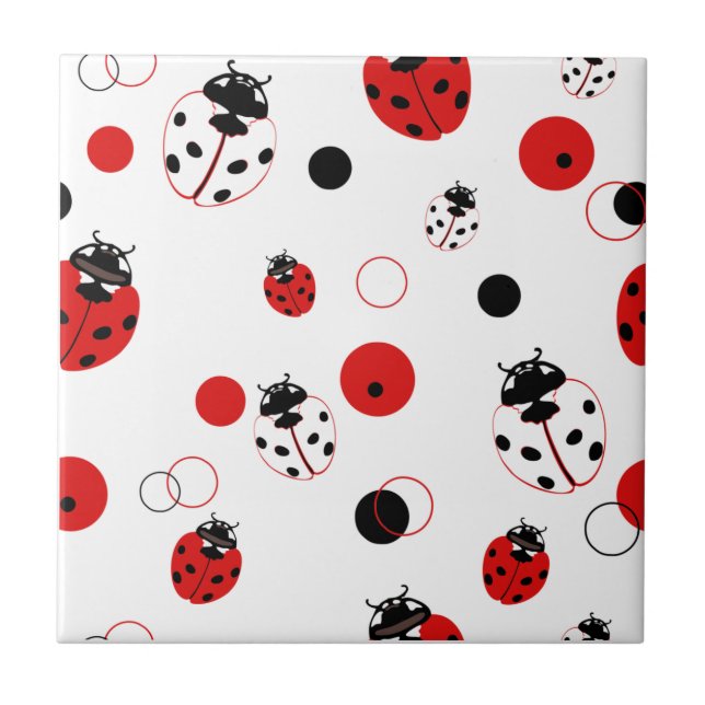 Carreau Simple Motif Ladybug rouge, noir et blanc (Devant)