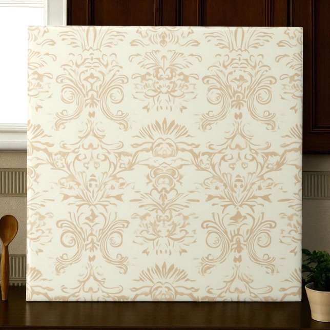 Carreau Simple Warm Soft Beige Damask (Créateur téléchargé)