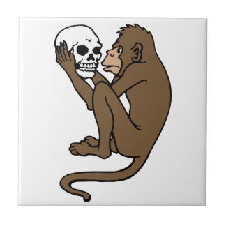 Carreau Singe tenant un crâne