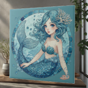 Carreau Sirène aux Yeux Bleus Aquamarine Océan Tropical Co