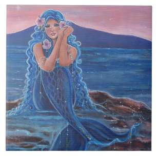 Carreau Sirène bleu Daydreamer par Renee Lavoie
