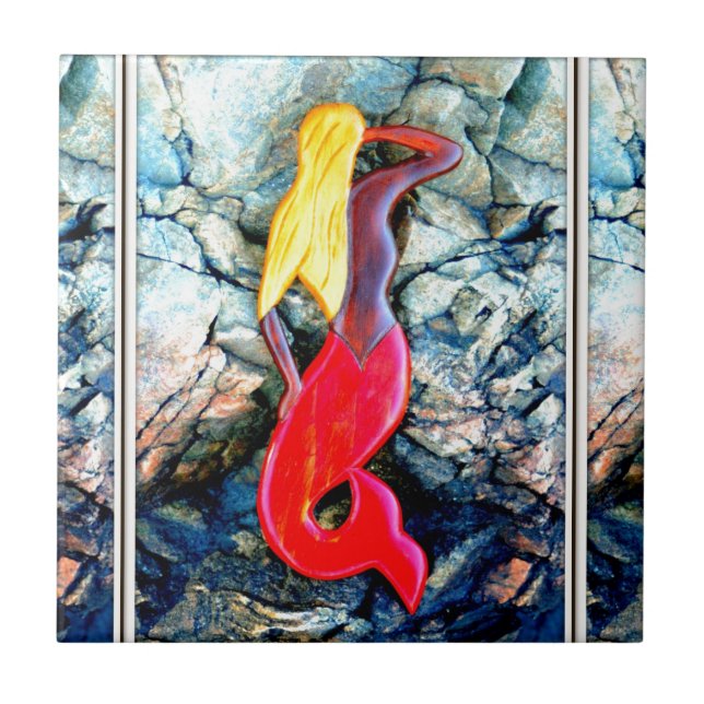 Carreau sirène blonde en rouge (Devant)