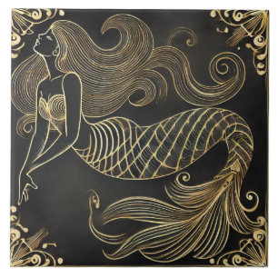 Carreau Sirène dorée Art Déco élégante
