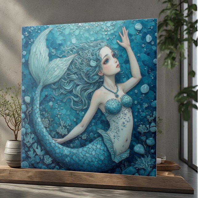 Carreau Sirène Fantastique Tropicale Côtière Décoration de (Tropical Coastal Fantasy Mermaid Luxury Decorative Ceramic Tile)