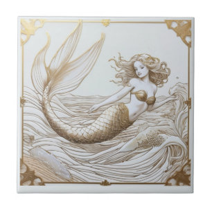 Carreau Sirène or et blanc & Vagues océaniques face gauche