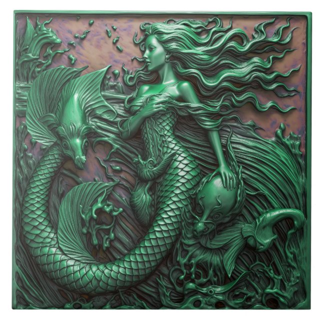 Carreau Sirène sous la mer Vert effet 3D Marine (Devant)