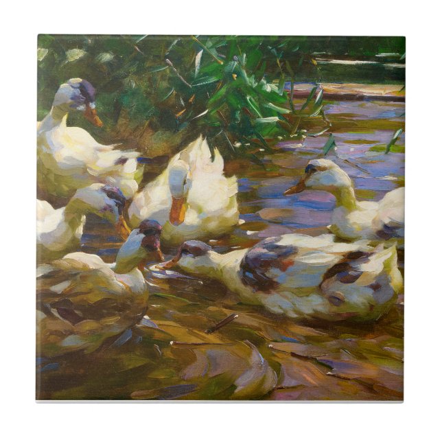 Carreau Six canards dans l'eau de roseau bleu par Alexande (Devant)