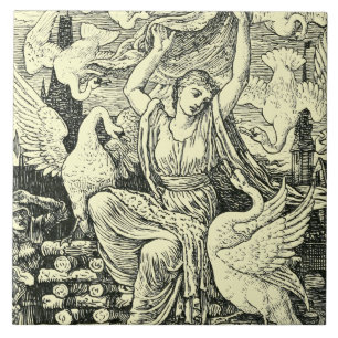 Carreau Six Swans vintages par Walter Crane