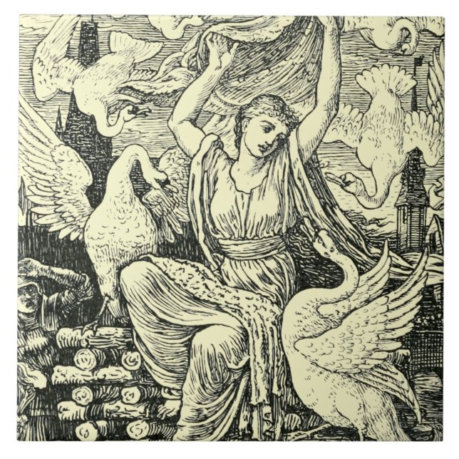 Carreau Six Swans vintages par Walter Crane (Devant)