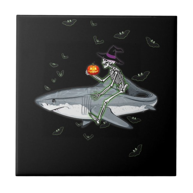 Carreau Skeleton équitation requin - Drôle cadeau Hallowee (Devant)