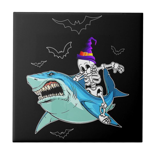 Carreau Skeleton équitation requin drôle - Crazy Halloween (Devant)