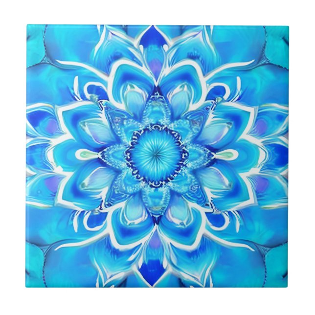Carreau Sky Blue et Cobalt Batik Mandala Motif (Devant)
