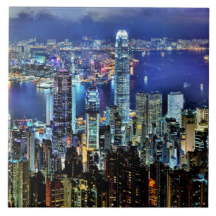 Carreau Skyline nocturne de Hong Kong