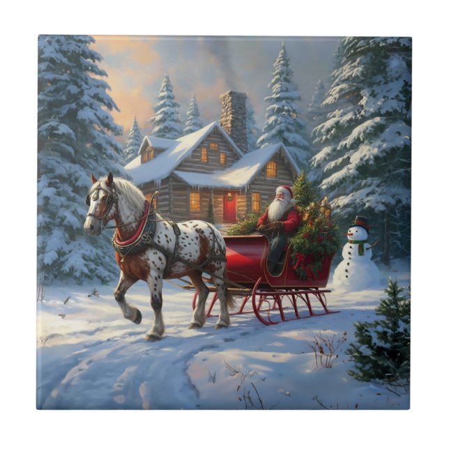 Carreau Sleigh Père Noël à cheval de Noël (Devant)