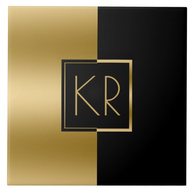 Carreau Slick Géométrique Or & Noir Design moderne (Devant)