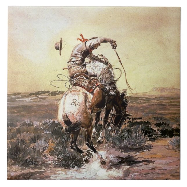 Carreau « Slick Rider » Art occidental de Charles M Russel (Devant)