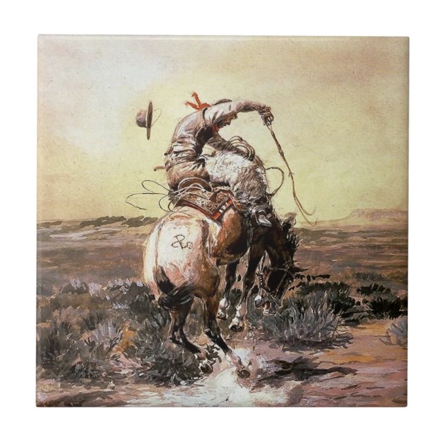 Carreau « Slick Rider » Art occidental de Charles M Russel (Devant)