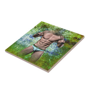 Carreau SlipperyJoe's homme adulte très musclé torse nu 