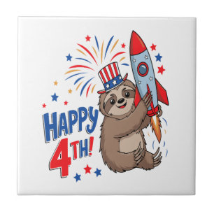 Carreau Sloth Joyeux 4 juillet Feu d'artifice Fusées USA