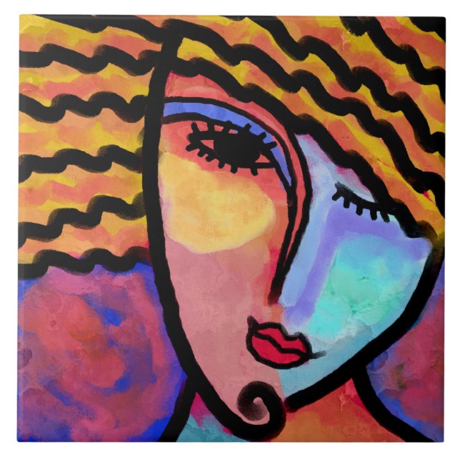 Carreau Sly Grin Abstraite peinture numérique d'une femme (Devant)