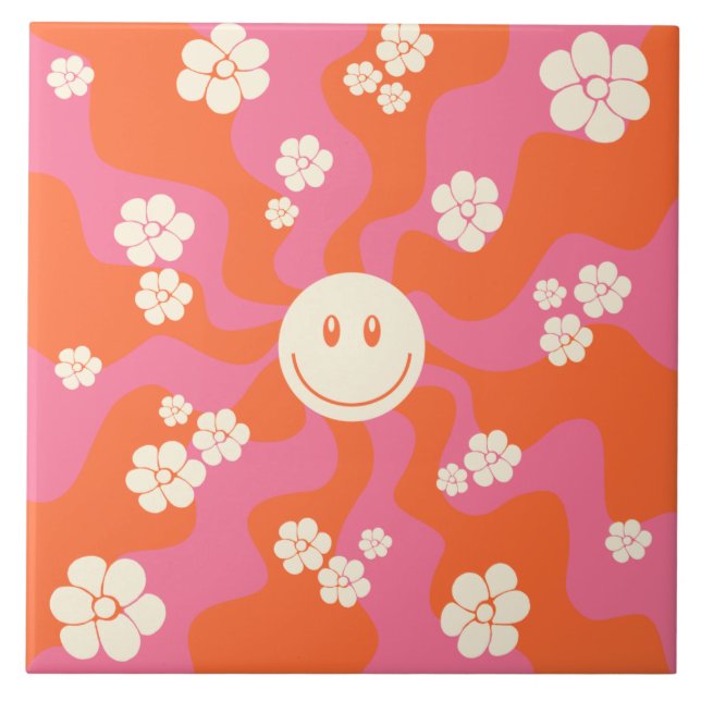 Carreau Smile - rose, orange et crème (Devant)
