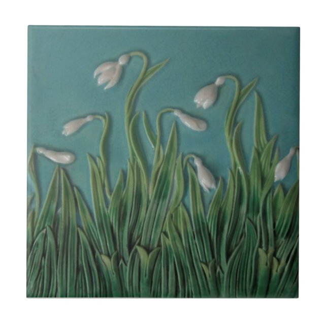 Carreau Snowdrops Majolica Faux Relief c1875 Antique Repro (Devant)