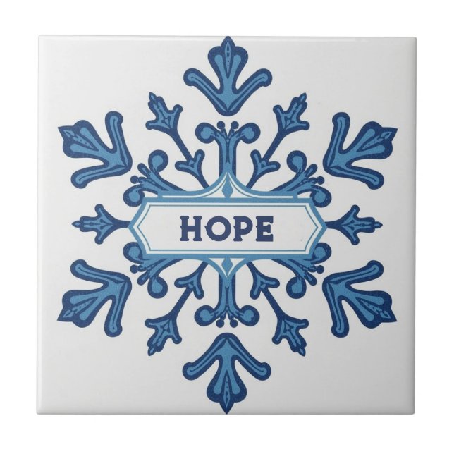 Carreau Snowflake pattern blue & white holiday custom name (Devant)