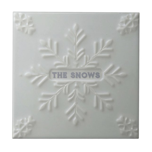 Carreau Snowflake pattern blue & white holiday custom name (Devant)