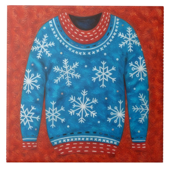 Carreau Snowflake Red Blue Ugly Sweater Fun Holiday Tile (Devant)