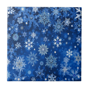 Carreau Snowflakes de Noël Bleu et argent