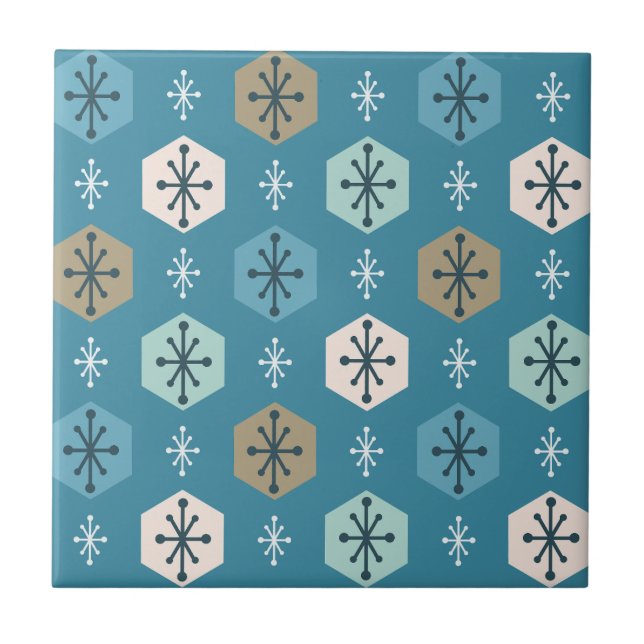 Carreau Snowflakes de Noël rétro Turquoise Gold (Devant)