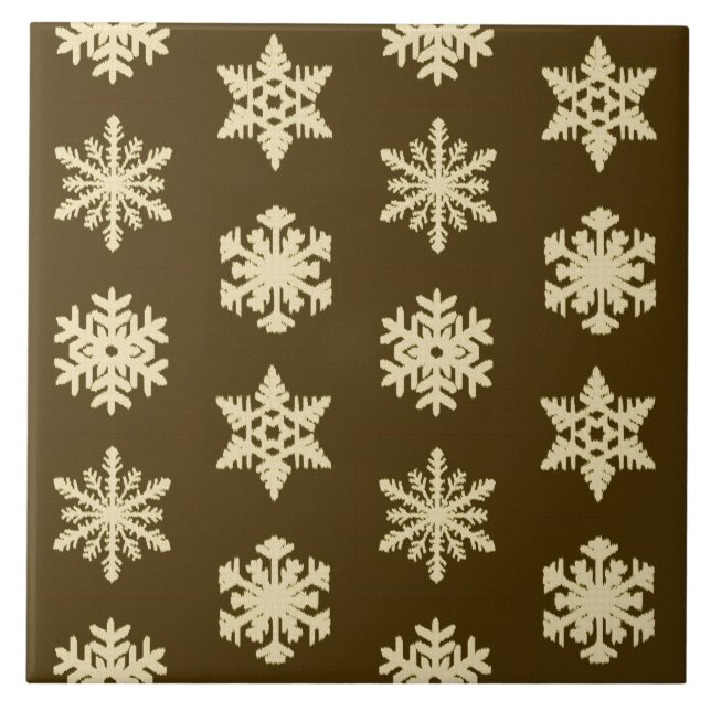 Carreau Snowflakes Ikat - Beige et Chocolat Brown (Devant)