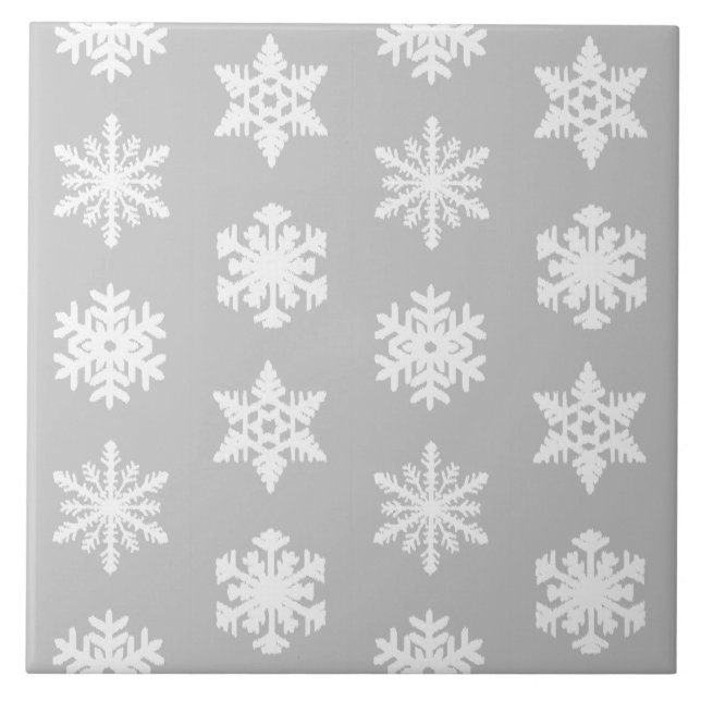 Carreau Snowflakes Ikat - Gris et blanc argenté (Devant)