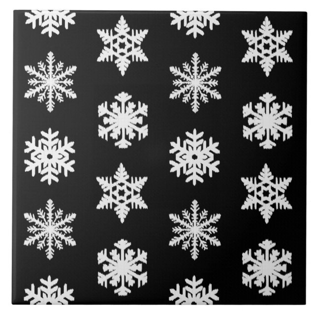 Carreau Snowflakes Ikat - Noir et blanc (Devant)