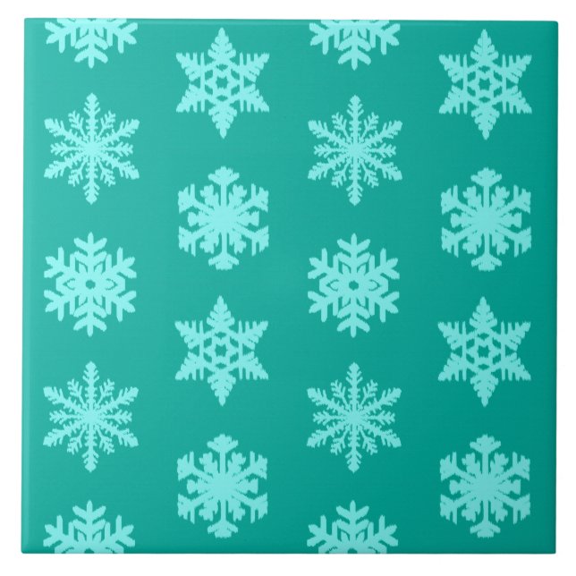 Carreau Snowflakes Ikat - Turquoise et aqua (Devant)