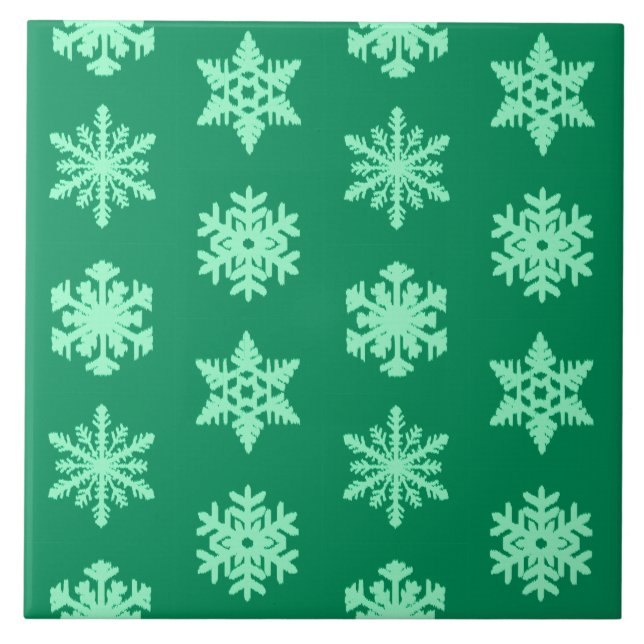 Carreau Snowflakes Ikat - Vert pin et menthe (Devant)