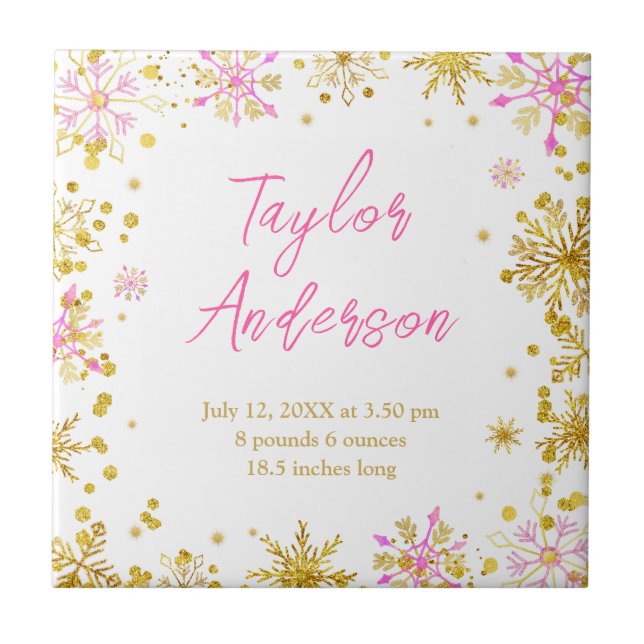 Carreau Snowflakes rose et or Statistiques de naissance de (Devant)