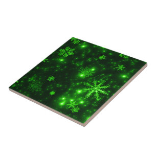 Carreau Snowflakes with Green Background