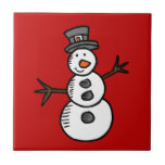 Carreau Snowman<br><div class="desc">Illustration pour Christmas with cute, smiley snowman decoration. C'est possible to change the background color and to add different one to the design with your choice.</div>