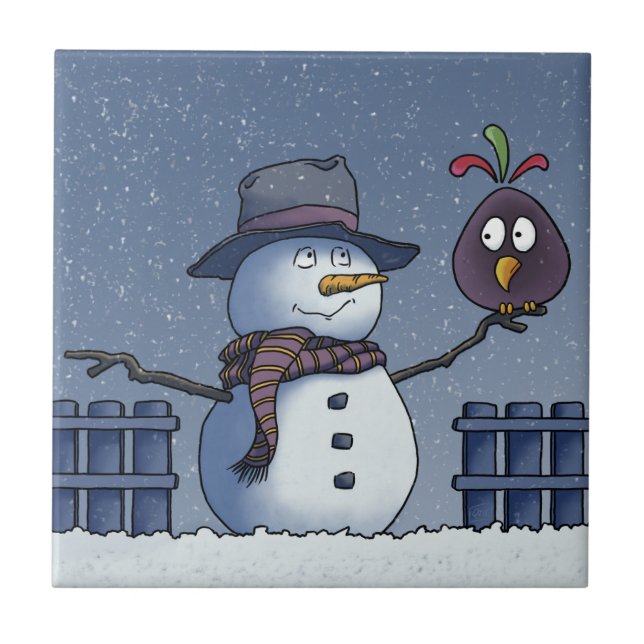 Carreau Snowman avec oiseau (Devant)
