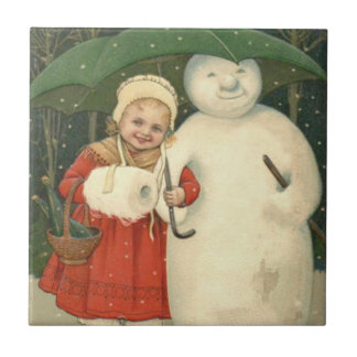 Carreau Snowman Girl parapluie neige chute