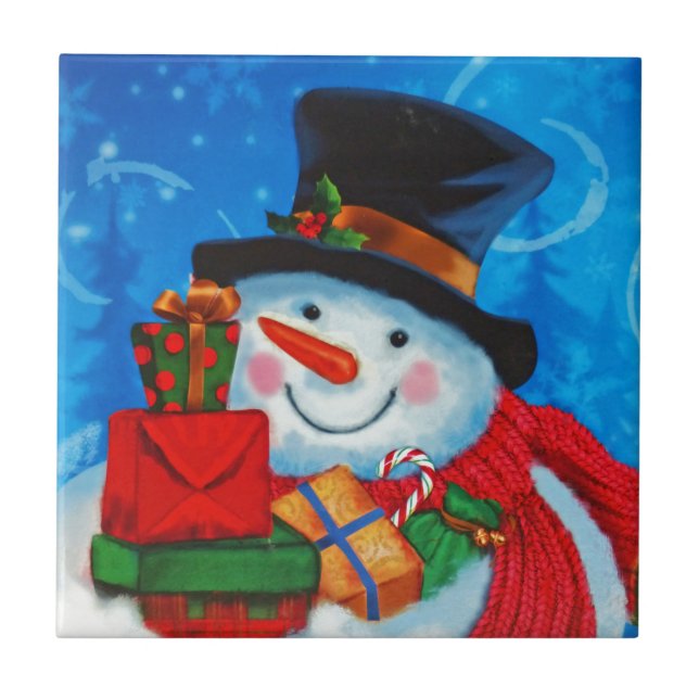 Carreau Snowman portant des cadeaux (Devant)
