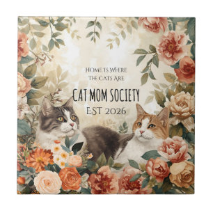 Carreau Société de maman de chat botanique vintage Décor d