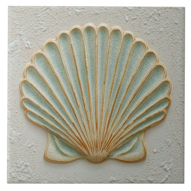 Carreau Soft Gold and Aqua Coastal Scallop Shell (Devant)