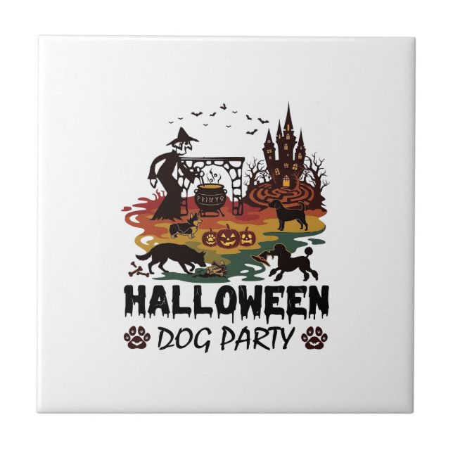 Carreau Soirée Chien Halloween Sorcières Chiens Citrouille (Devant)