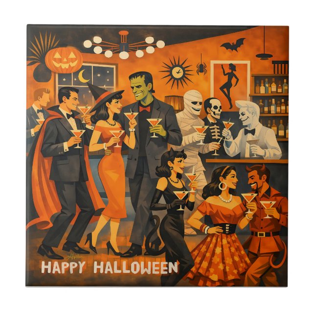 Carreau Soirée Martini Halloween Moderne du Milieu du Sièc (Devant)