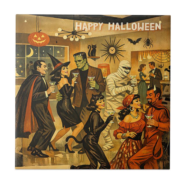 Carreau Soirée Martini Halloween Rétro Milieu de Siècle 50 (Devant)