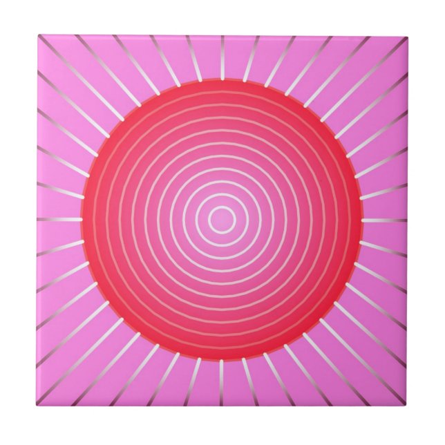 Carreau Soleil Abstrait en corail, rose et argent (Devant)