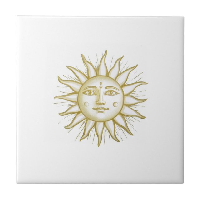 Carreau Soleil céleste avec visage or et blanc (Devant)